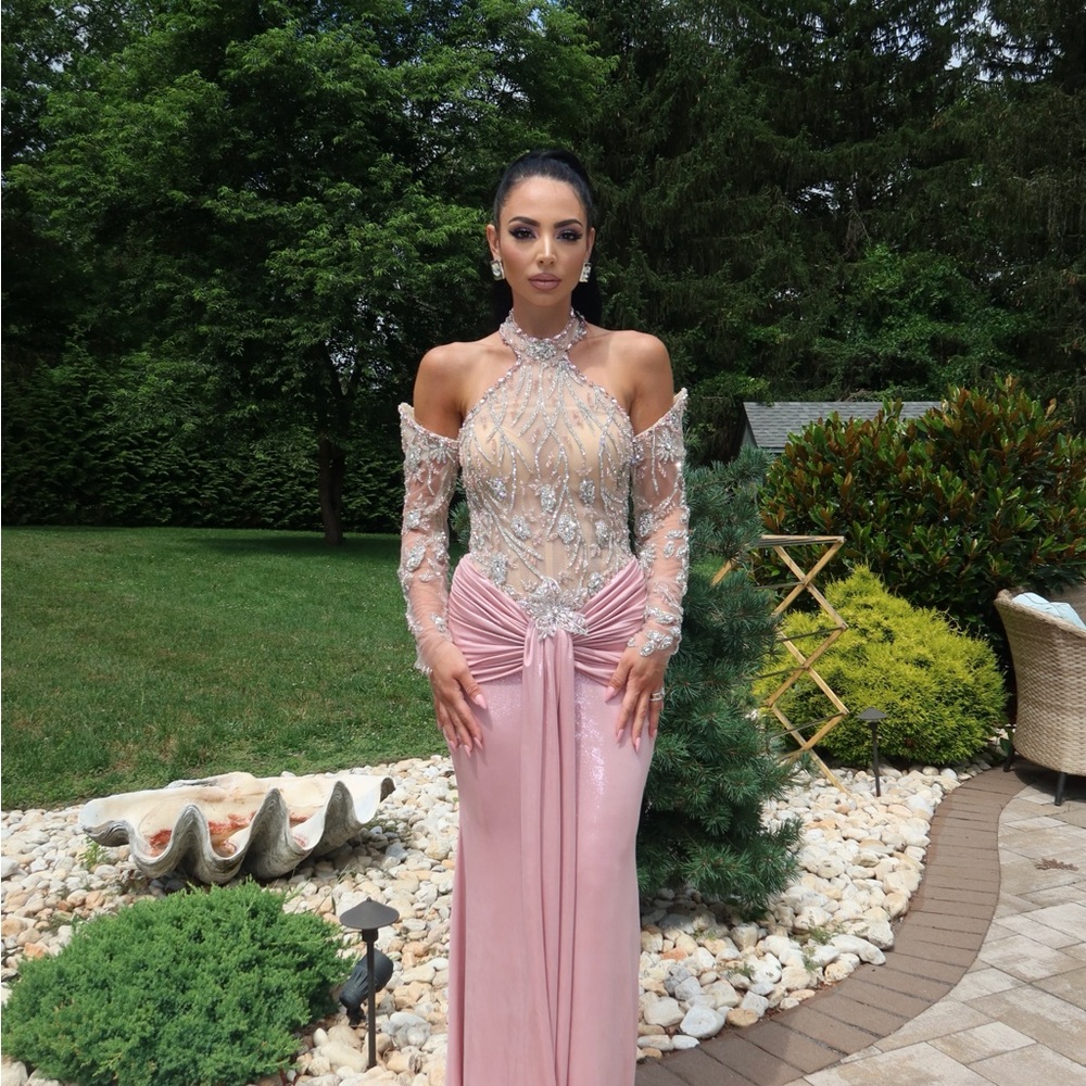 White Embellished Ruched Maxi Gown